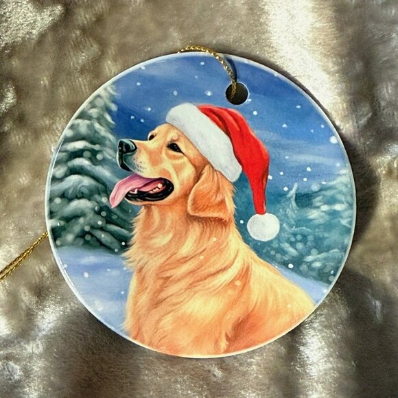 Ceramic Christmas Ornament - Watercolor Golden Retriever - Picture 1 of 1